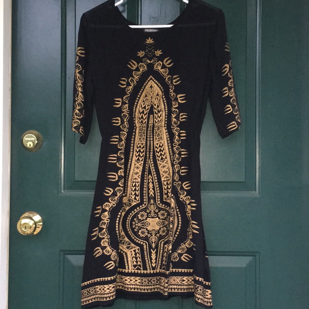 Boho black and gold dress